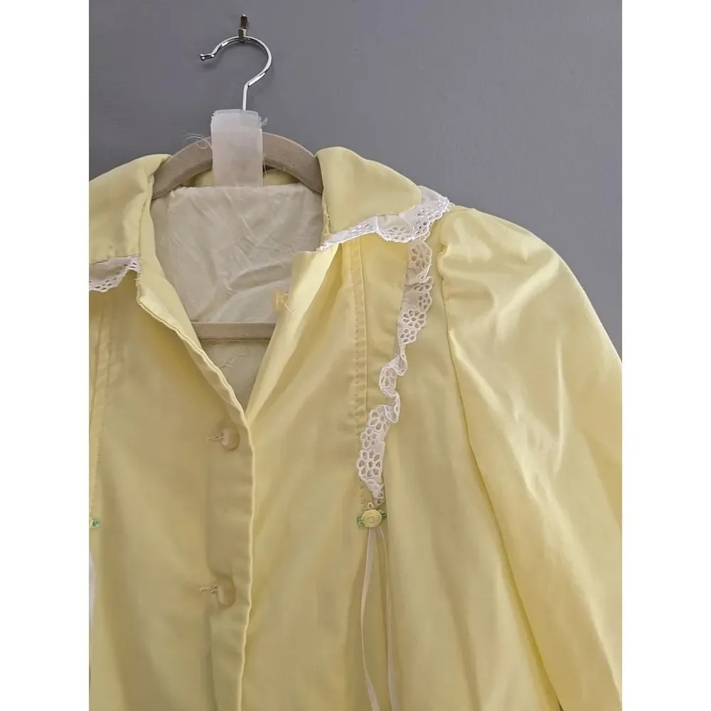 Vtg Sears Yellow Ruffle Button‎ Front Long Sleeve Cottagecore Dress Girls 6X